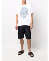 T-shirt à col rond imprimé blanc et bleu Junya Watanabe MAN