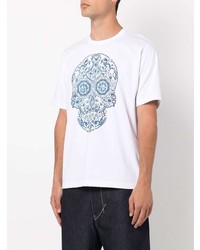 T-shirt à col rond imprimé blanc et bleu Junya Watanabe MAN