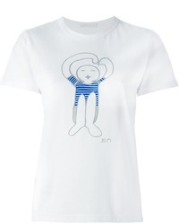 T-shirt à col rond imprimé blanc et bleu Societe Anonyme