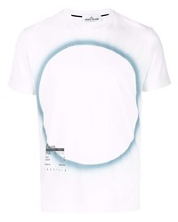 T-shirt à col rond imprimé blanc et bleu Stone Island