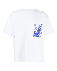 T-shirt à col rond imprimé blanc et bleu Students