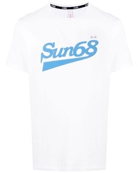 T-shirt à col rond imprimé blanc et bleu Sun 68