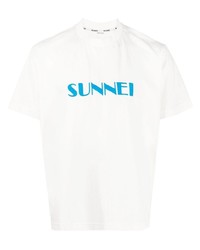 T-shirt à col rond imprimé blanc et bleu Sunnei