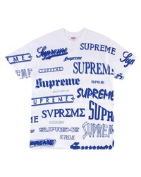T-shirt à col rond imprimé blanc et bleu Supreme