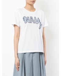 T-shirt à col rond imprimé blanc et bleu Jil Sander Navy