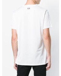 T-shirt à col rond imprimé blanc et bleu Roberto Cavalli