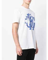 T-shirt à col rond imprimé blanc et bleu Roberto Cavalli