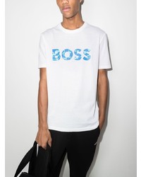 T-shirt à col rond imprimé blanc et bleu BOSS