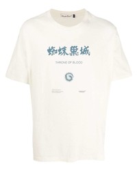 T-shirt à col rond imprimé blanc et bleu Undercover