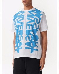 T-shirt à col rond imprimé blanc et bleu Burberry