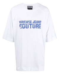 T-shirt à col rond imprimé blanc et bleu VERSACE JEANS COUTURE