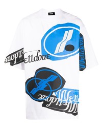 T-shirt à col rond imprimé blanc et bleu We11done