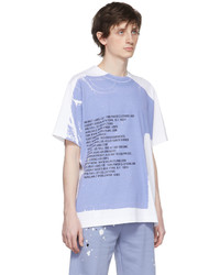 T-shirt à col rond imprimé blanc et bleu Helmut Lang