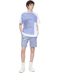 T-shirt à col rond imprimé blanc et bleu Helmut Lang
