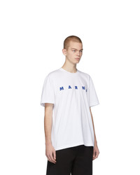 T-shirt à col rond imprimé blanc et bleu Marni
