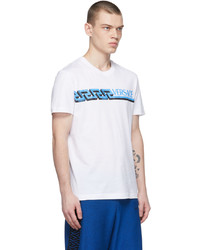 T-shirt à col rond imprimé blanc et bleu Versace