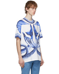 T-shirt à col rond imprimé blanc et bleu Burberry