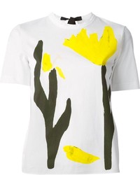 T-shirt à col rond imprimé blanc et jaune Marni