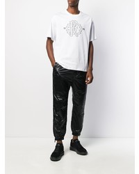 T-shirt à col rond imprimé blanc et noir Roberto Cavalli