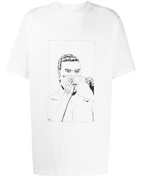 T-shirt à col rond imprimé blanc et noir 424