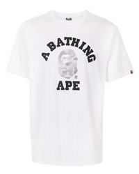 T-shirt à col rond imprimé blanc et noir A Bathing Ape