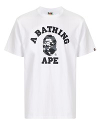 T-shirt à col rond imprimé blanc et noir A Bathing Ape