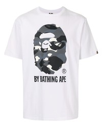 T-shirt à col rond imprimé blanc et noir A Bathing Ape