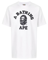 T-shirt à col rond imprimé blanc et noir A Bathing Ape