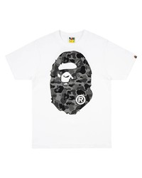 T-shirt à col rond imprimé blanc et noir A Bathing Ape