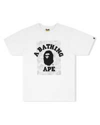 T-shirt à col rond imprimé blanc et noir A Bathing Ape