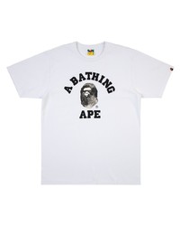 T-shirt à col rond imprimé blanc et noir A Bathing Ape