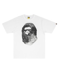 T-shirt à col rond imprimé blanc et noir A Bathing Ape
