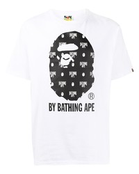 T-shirt à col rond imprimé blanc et noir A Bathing Ape