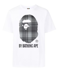 T-shirt à col rond imprimé blanc et noir A Bathing Ape