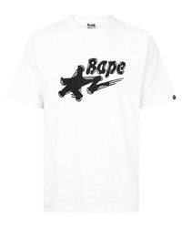 T-shirt à col rond imprimé blanc et noir A Bathing Ape