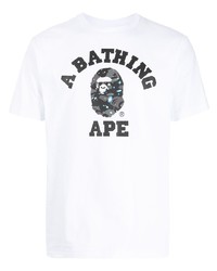 T-shirt à col rond imprimé blanc et noir A Bathing Ape