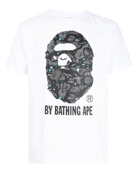 T-shirt à col rond imprimé blanc et noir A Bathing Ape