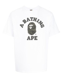 T-shirt à col rond imprimé blanc et noir A Bathing Ape