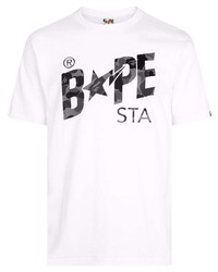 T-shirt à col rond imprimé blanc et noir A Bathing Ape