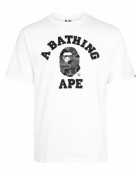 T-shirt à col rond imprimé blanc et noir A Bathing Ape