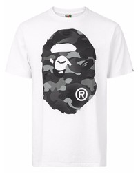 T-shirt à col rond imprimé blanc et noir A Bathing Ape