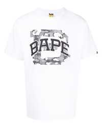 T-shirt à col rond imprimé blanc et noir A Bathing Ape