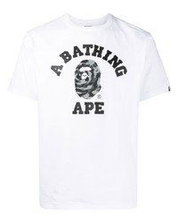 T-shirt à col rond imprimé blanc et noir A Bathing Ape