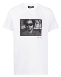 T-shirt à col rond imprimé blanc et noir A.P.C.