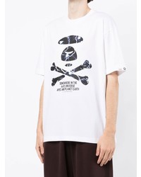 T-shirt à col rond imprimé blanc et noir AAPE BY A BATHING APE