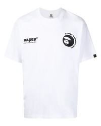 T-shirt à col rond imprimé blanc et noir AAPE BY A BATHING APE