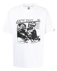 T-shirt à col rond imprimé blanc et noir AAPE BY A BATHING APE