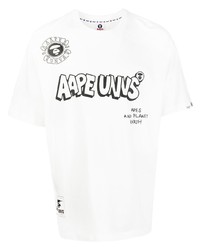 T-shirt à col rond imprimé blanc et noir AAPE BY A BATHING APE