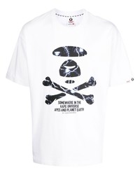 T-shirt à col rond imprimé blanc et noir AAPE BY A BATHING APE