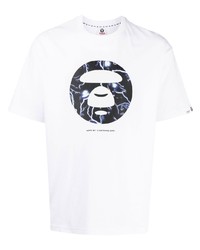 T-shirt à col rond imprimé blanc et noir AAPE BY A BATHING APE